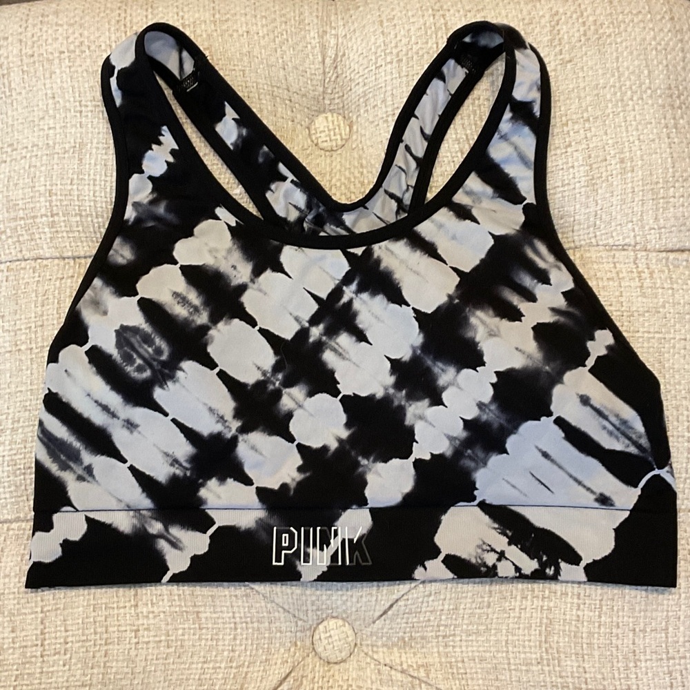 PINK Victoria's Secret Black and White Tie-Dye Sports Bra